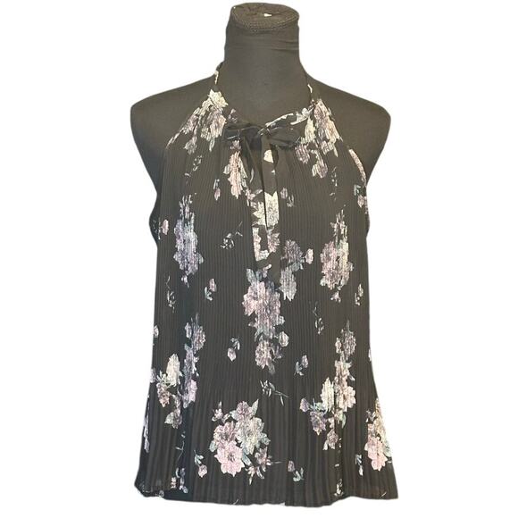Maurices Dark Floral Print Pleated Front Tie Front Halter Top Size M - Picture 1 of 8